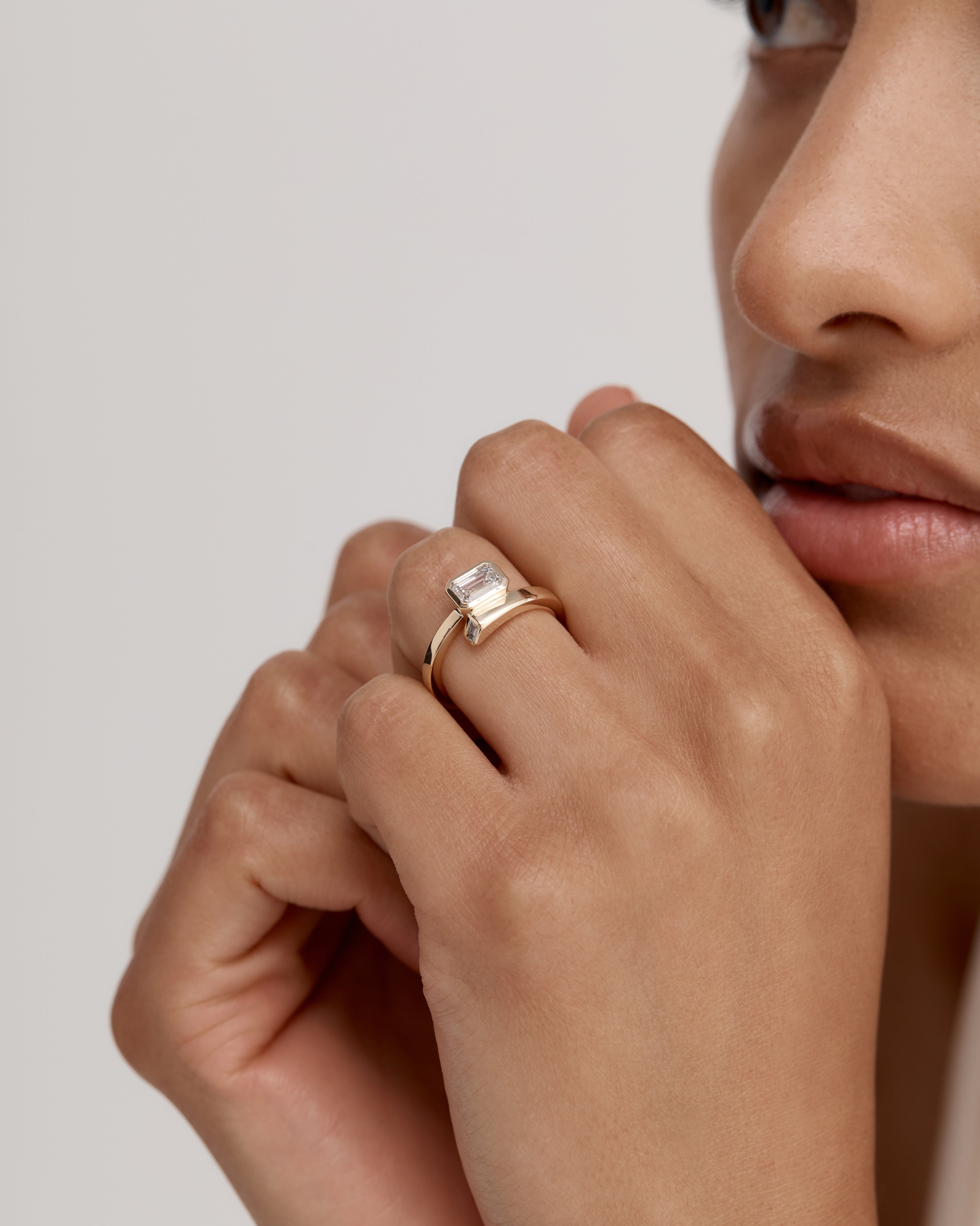 Marquise Shaped Three Stone Lab Grown Diamond Engagement Ring